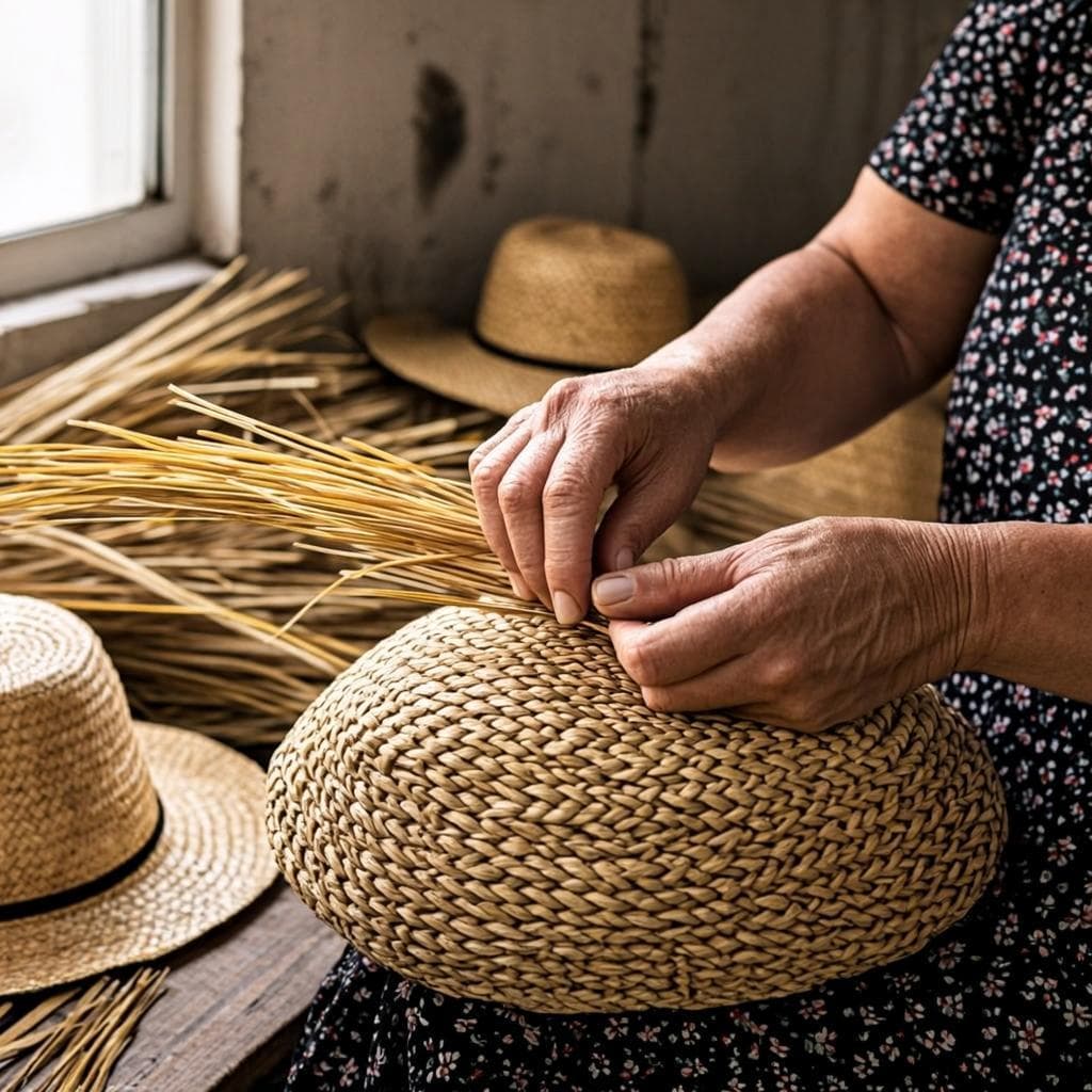 Artesano tejiendo sombrero de paja toquilla