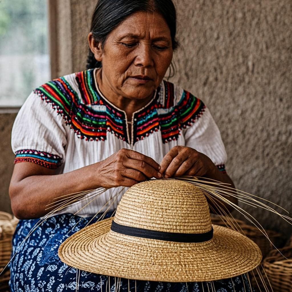 Artesano tejiendo sombrero de paja toquilla